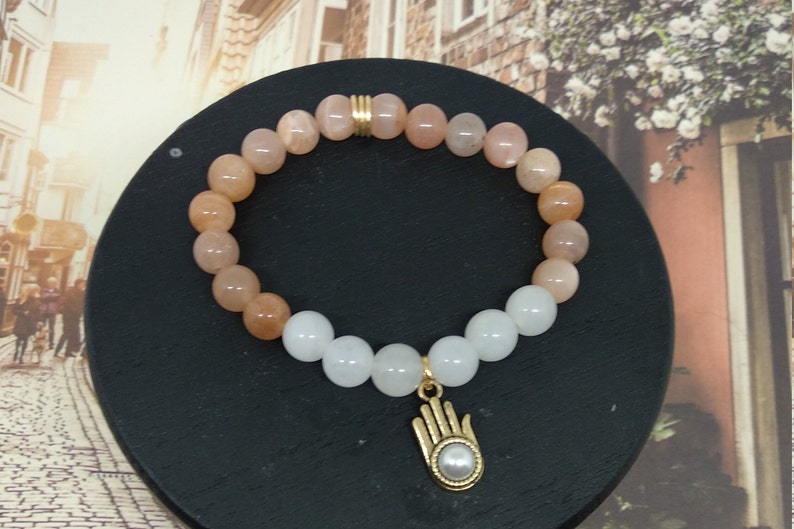 Sunstone Snow Quartz bead bracelet